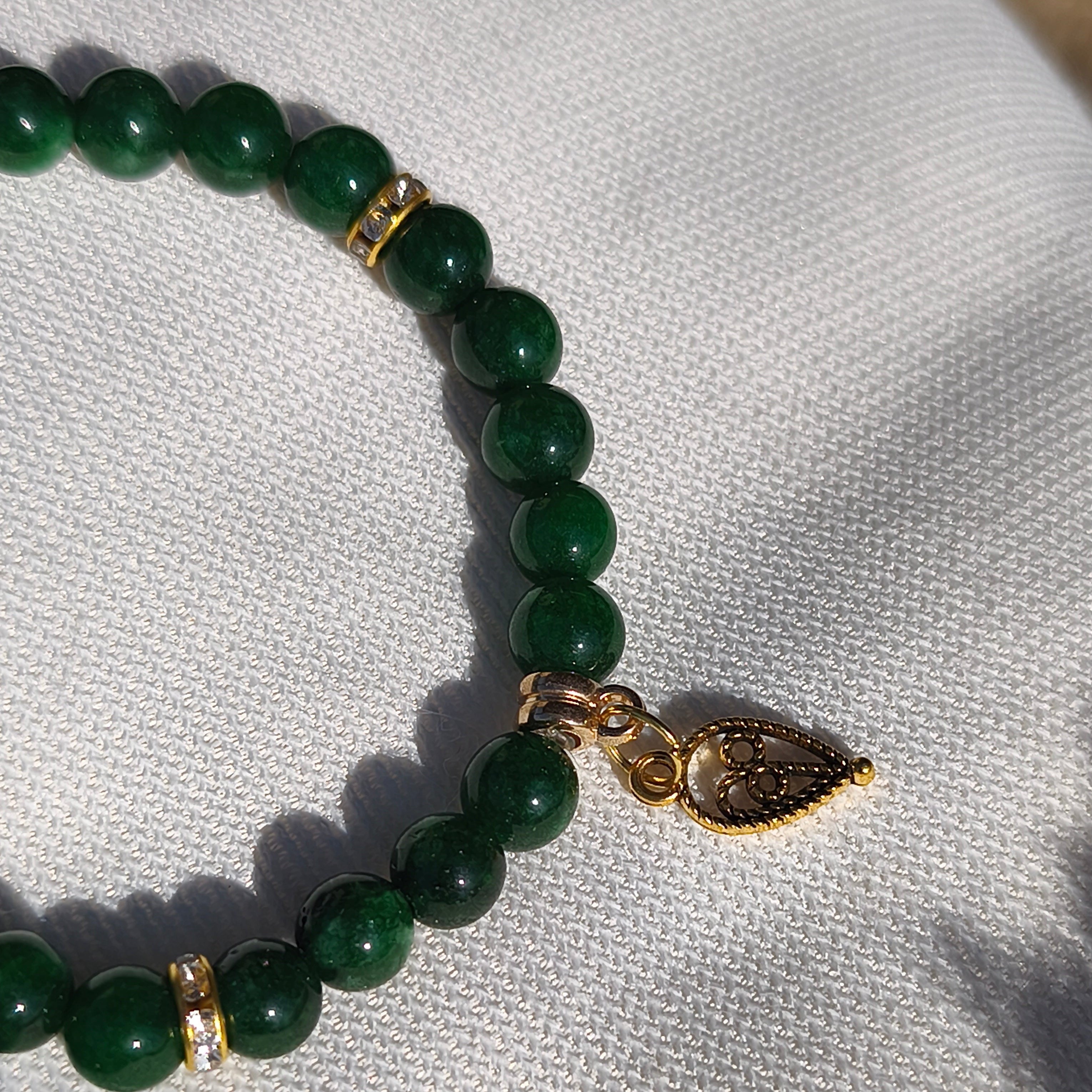 BRACELET - Harmonie & Amour (Jade Vert & Cœur Doré)
