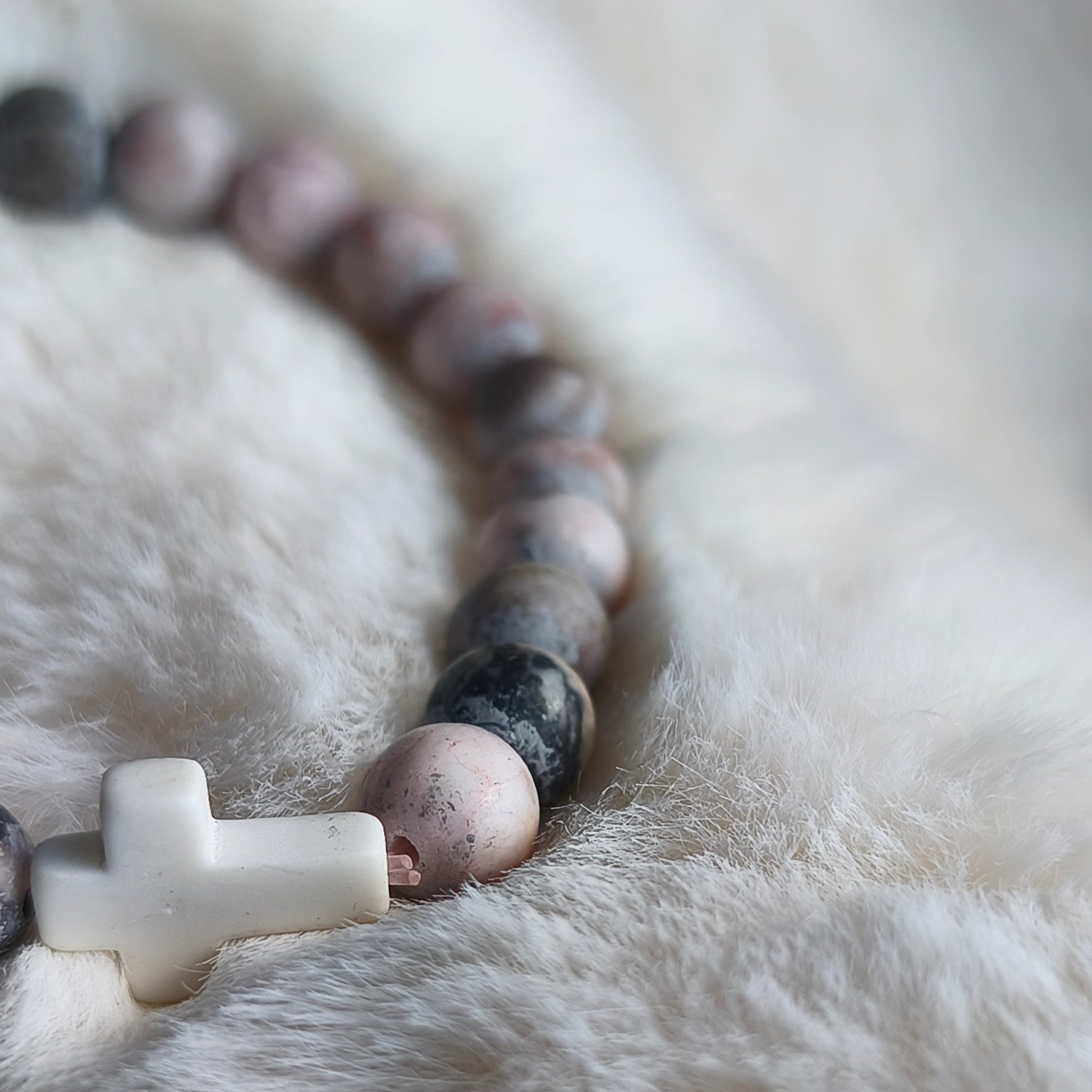 BRACELET : Jaspe Rose Zébré ( croix )
