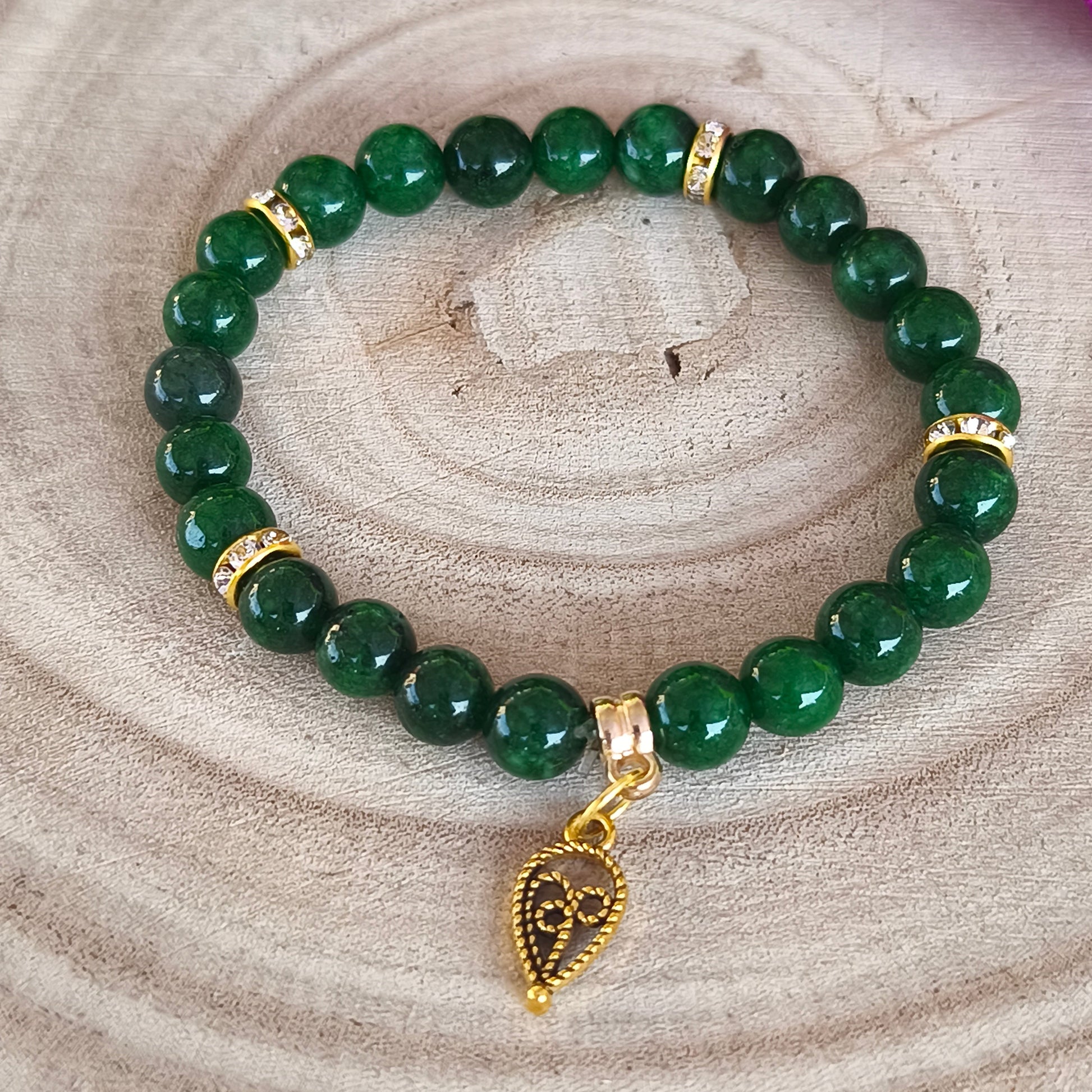BRACELET - Harmonie & Amour  (Jade Vert & Cœur Doré)