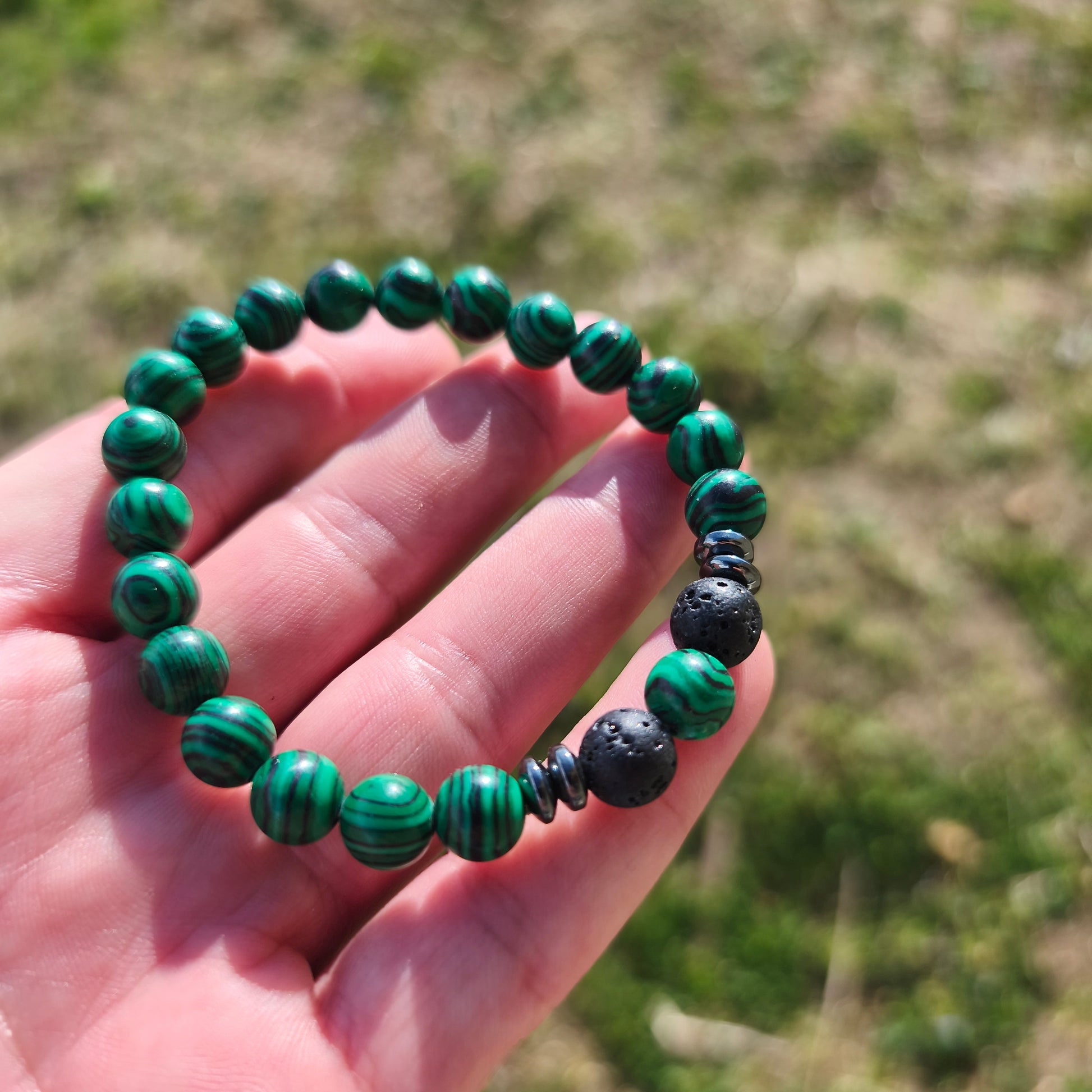 BRACELET : Malachite & Pierre de lave